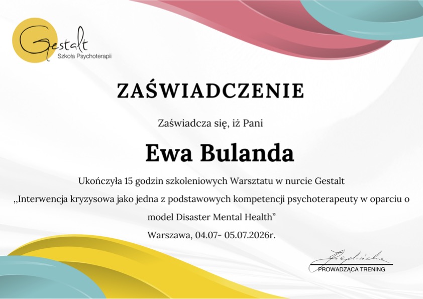 Zaświadczenie wystawione dla Ewy Bulandy